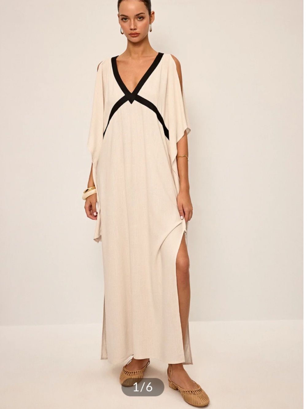 Commense Contrast Trim Maxi Dress with Slit small